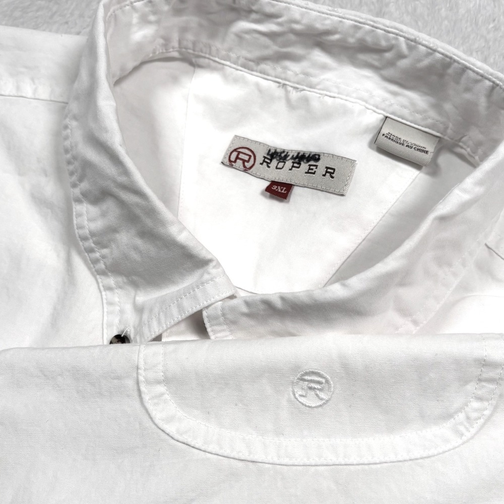 Roper Western Shirt Mens 3XL White Short Sleeve Pocket Logo Cotton Rodeo Cowboy